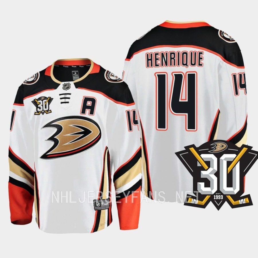 anaheim ducks adam henrique 30th anniversary 2023 24 away jersey white