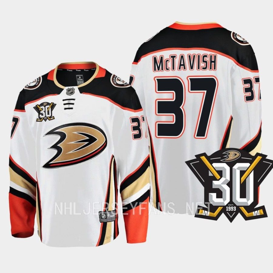 anaheim ducks mason mctavish 30th anniversary 2023 24 away jersey white