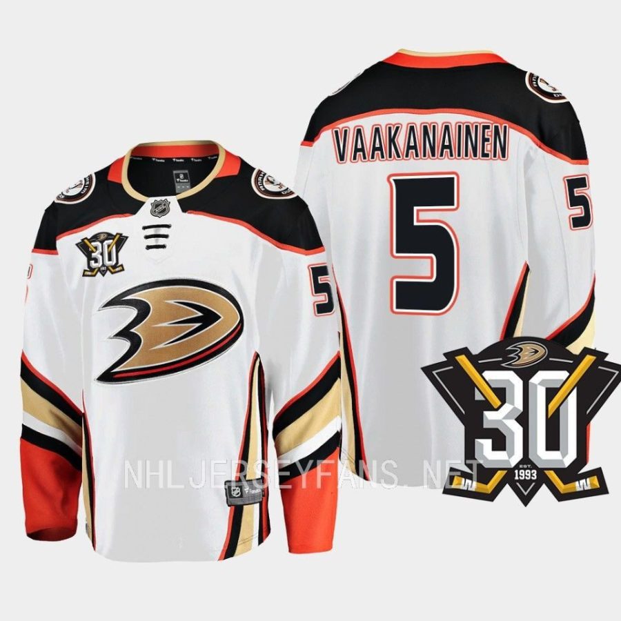 anaheim ducks urho vaakanainen 30th anniversary 2023 24 away jersey white