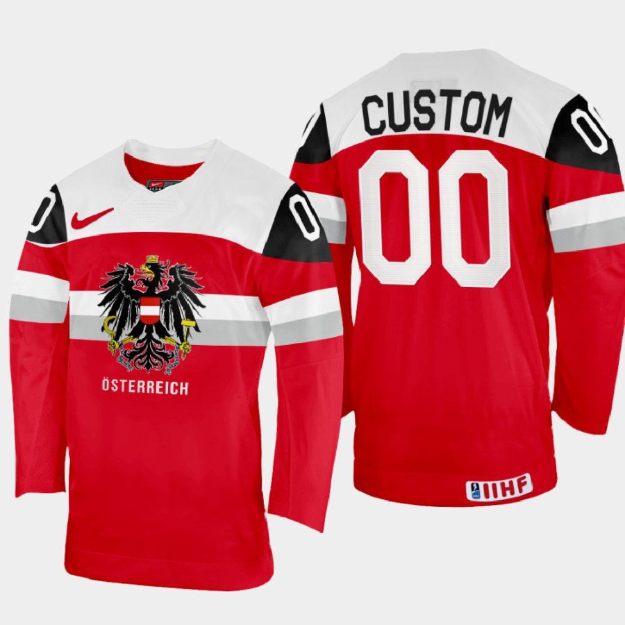 austria hockey custom 2022 iihf world championship away jersey red