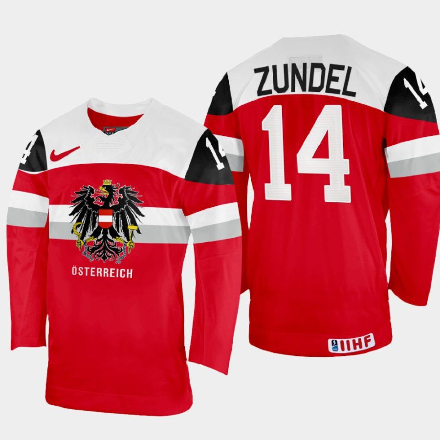 austria hockey kilian zundel 2022 iihf world championship away jersey red