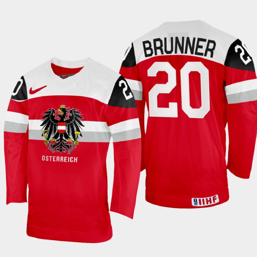 austria hockey nico brunner 2022 iihf world championship away jersey red