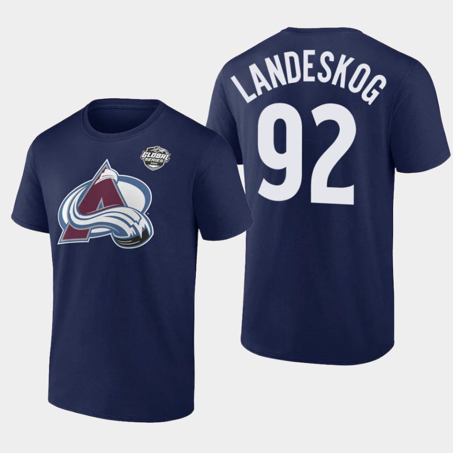 avalanche gabriel landeskog navy 2022 nhl global series t shirt