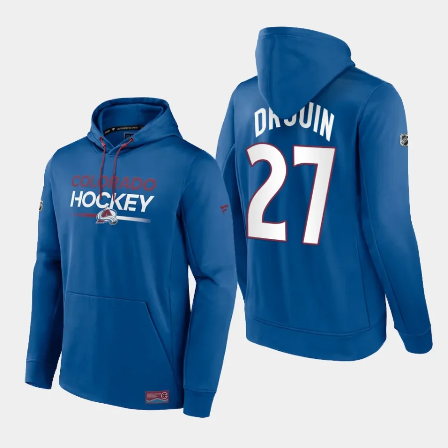 avalanche jonathan drouin blue authentic pro pullover hoodie