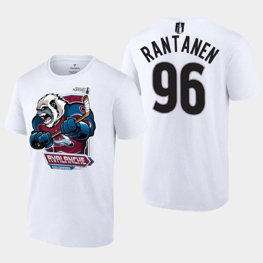 avalanche mikko rantanen white mascot 2022 central division champs tee