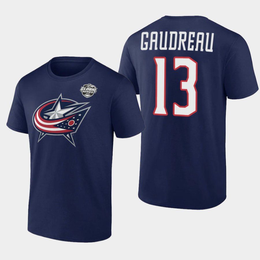 blue jackets johnny gaudreau navy 2022 nhl global series t shirt