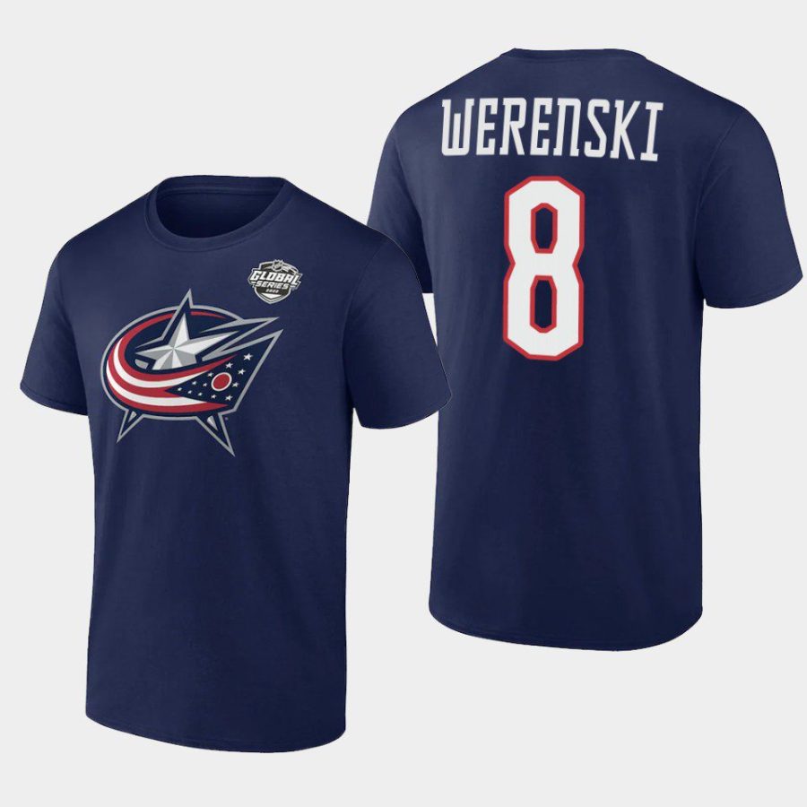 blue jackets zach werenski navy 2022 nhl global series t shirt