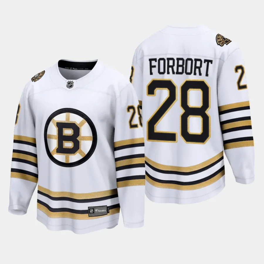 boston bruins derek forbort 100th anniversary 2023 24 premier breakaway player jersey white