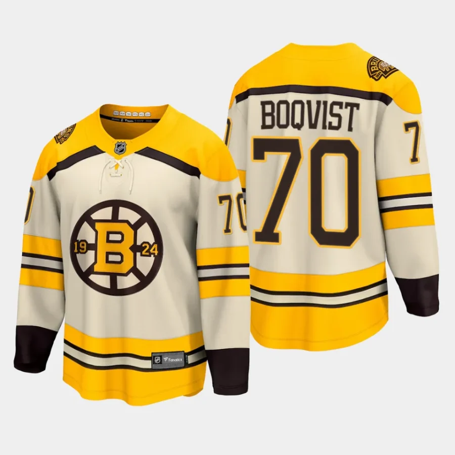 boston bruins jesper boqvist 100th anniversary 2023 24 premier breakaway player jersey cream