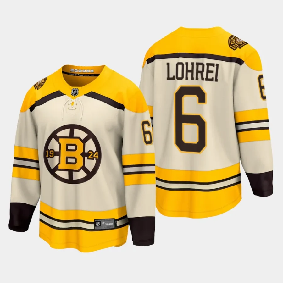 boston bruins mason lohrei 100th anniversary 2023 24 premier breakaway player jersey cream