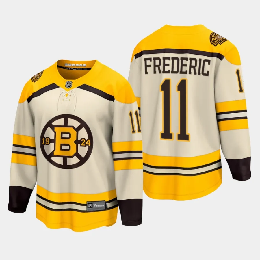 boston bruins trent frederic 100th anniversary 2023 24 premier breakaway player jersey cream