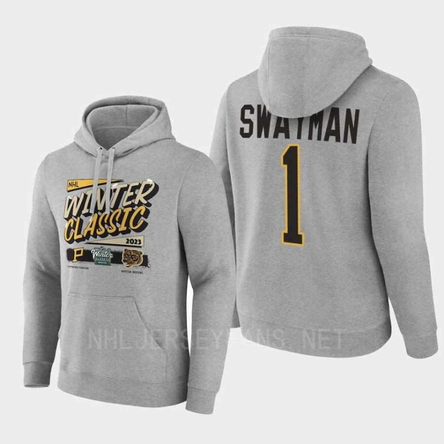 bruins jeremy swayman grey 2023 winter classic matchup hoodie