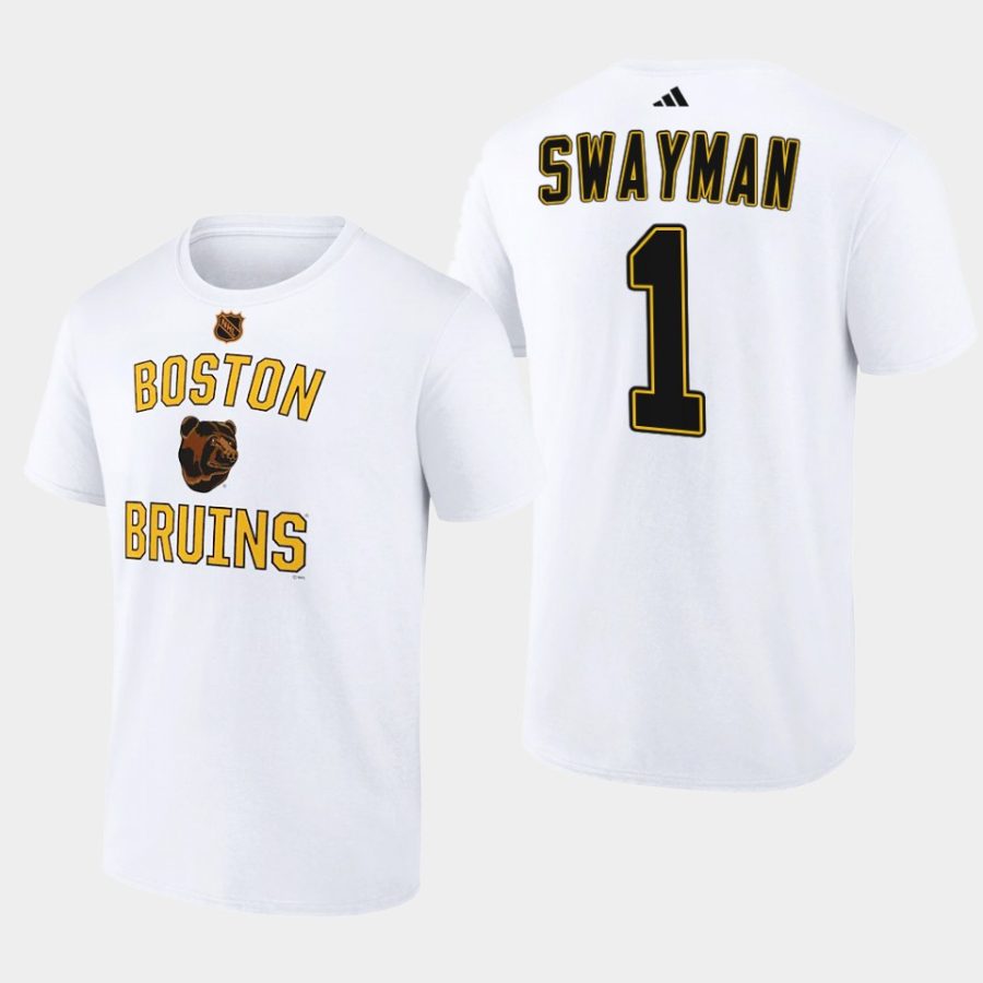 bruins jeremy swayman white wheelhouse reverse retro 2.0 t shirt