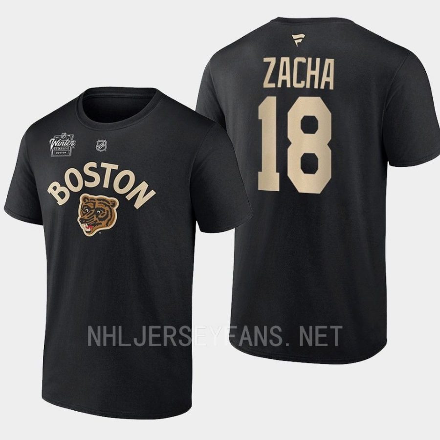 bruins pavel zacha blackspoked b logo 2023 winter classic t shirt