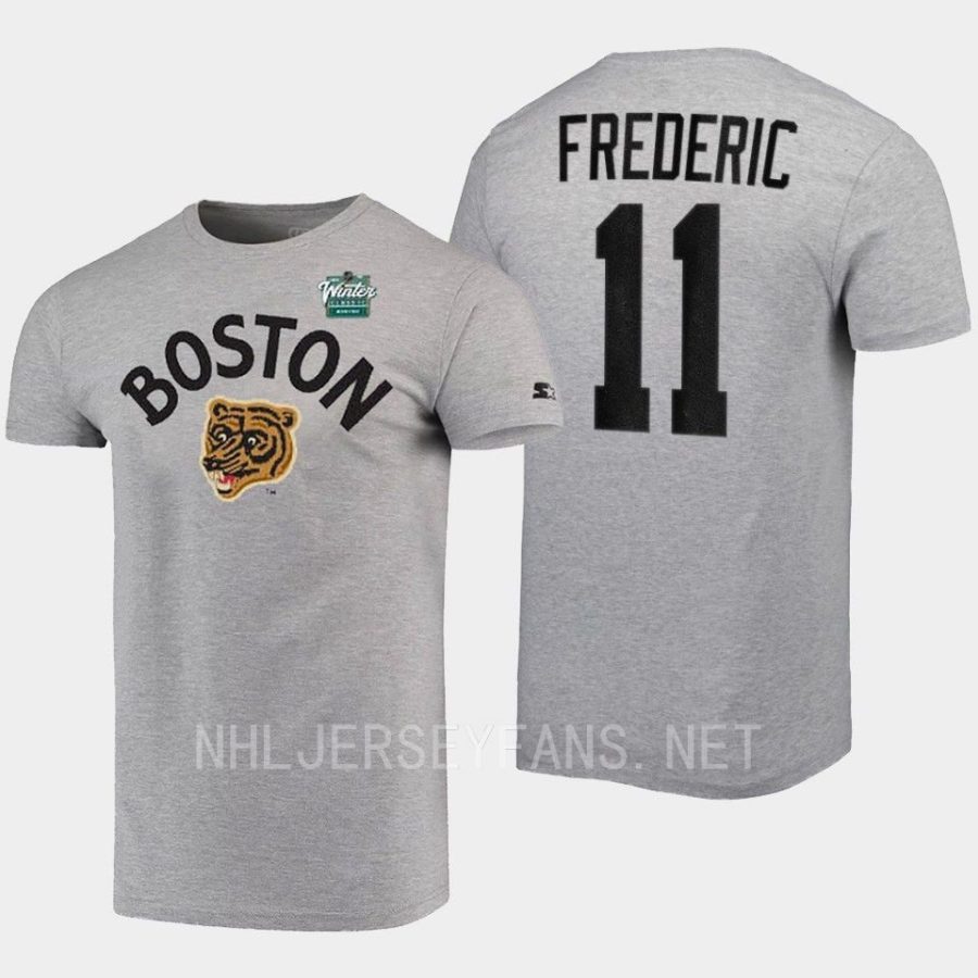 bruins trent frederic grey logo 2023 winter classic t shirt