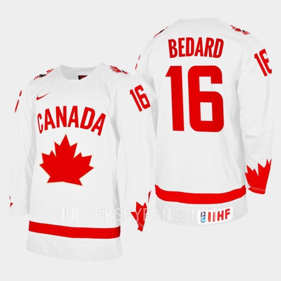 canada hockey connor bedard 2023 iihf wjc one leaf jersey white