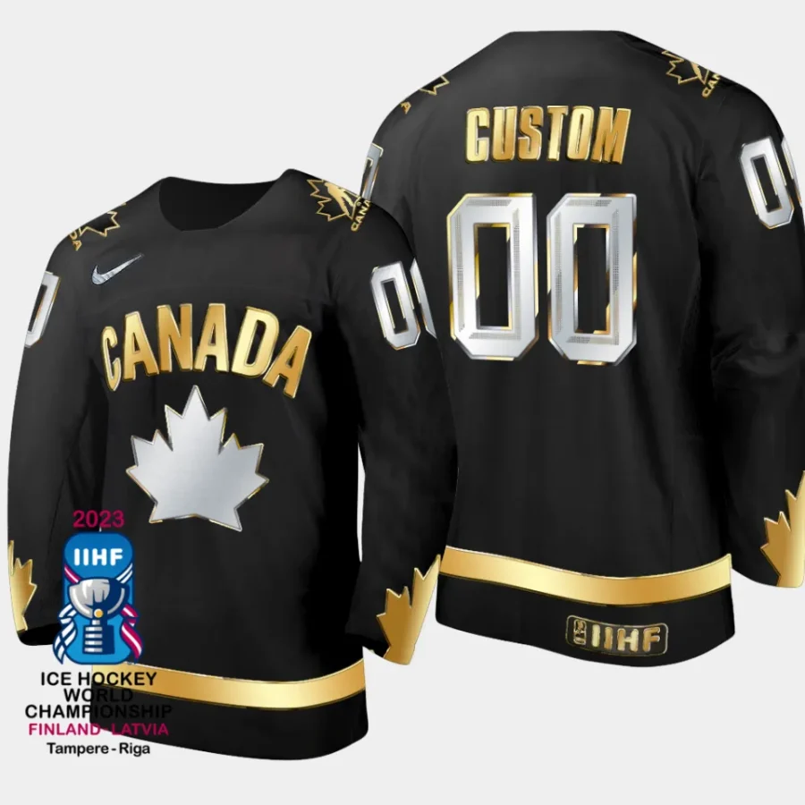 canada hockey custom 2023 champions du monde men gold trophy jersey black