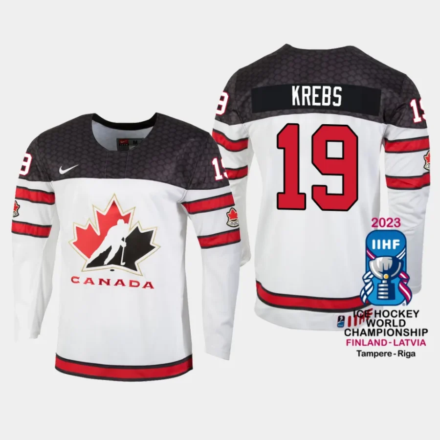 canada hockey peyton krebs 2023 iihf world championship men home jersey white