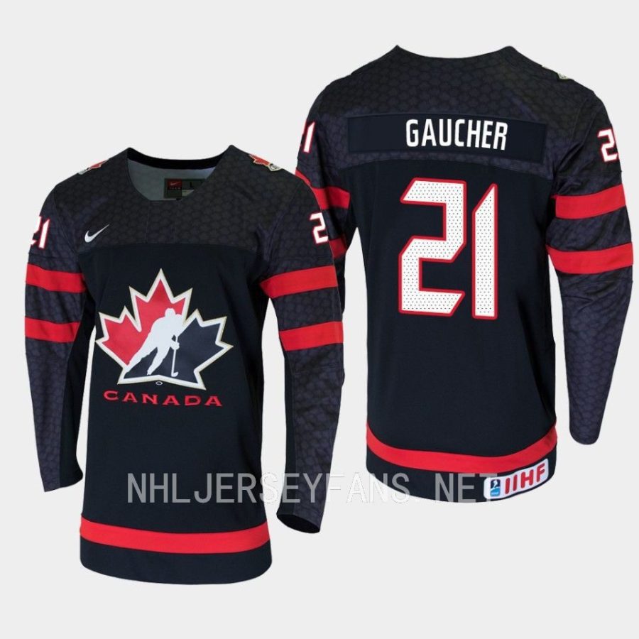 canada nathan gaucher 2023 iihf world junior champions jersey black