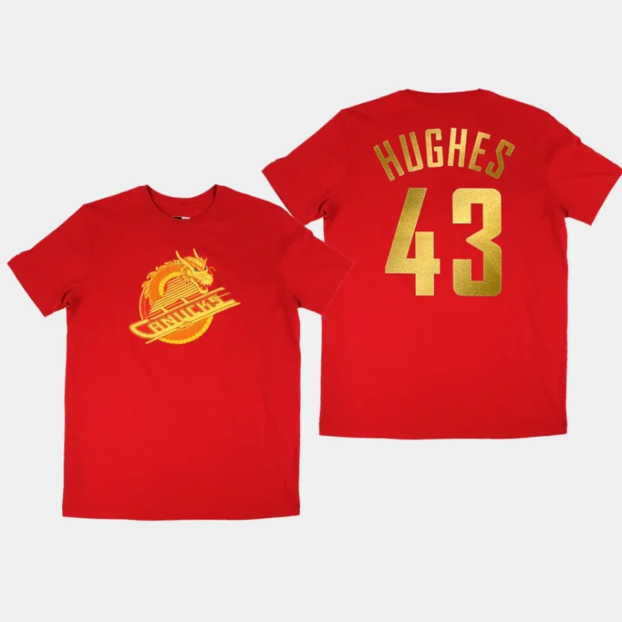 canucks quinn hughes red 2024 lunar new year t shirt