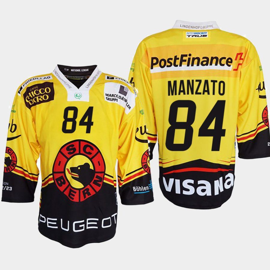 daniel manzato sc bern yellow 2022ice hockey shirt jersey