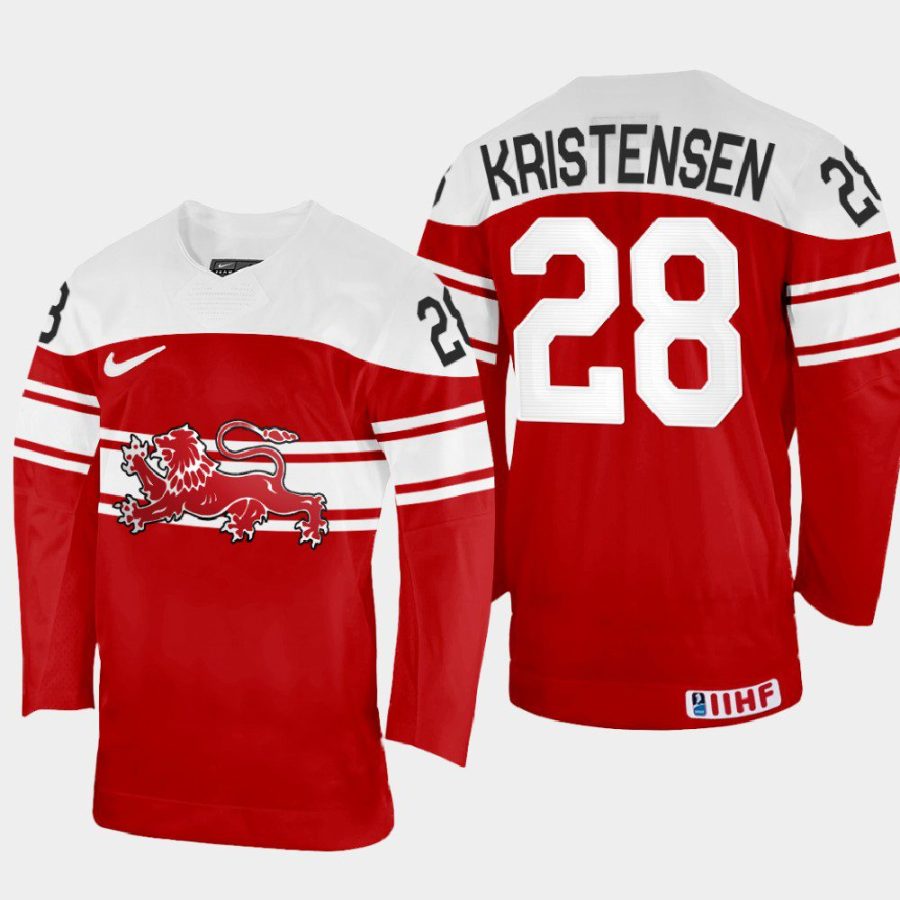 denmark hockey emil kristensen 2022 iihf world championship away jersey red