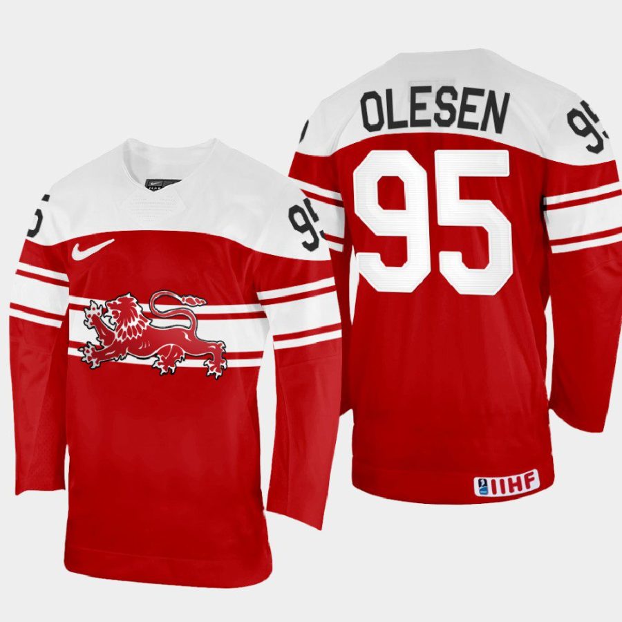 denmark hockey nick olesen 2022 iihf world championship away jersey red