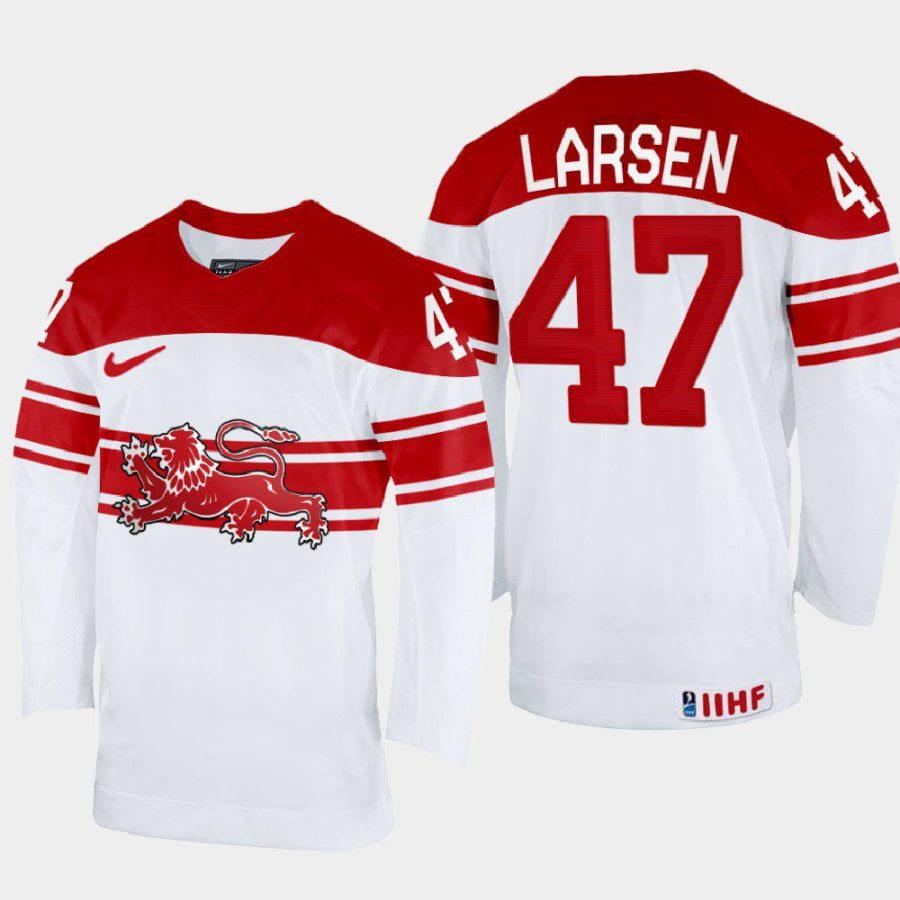 denmark hockey oliver larsen 2022 iihf world championship home jersey white