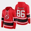 devils jack hughes red name number lace up pullover hoodie