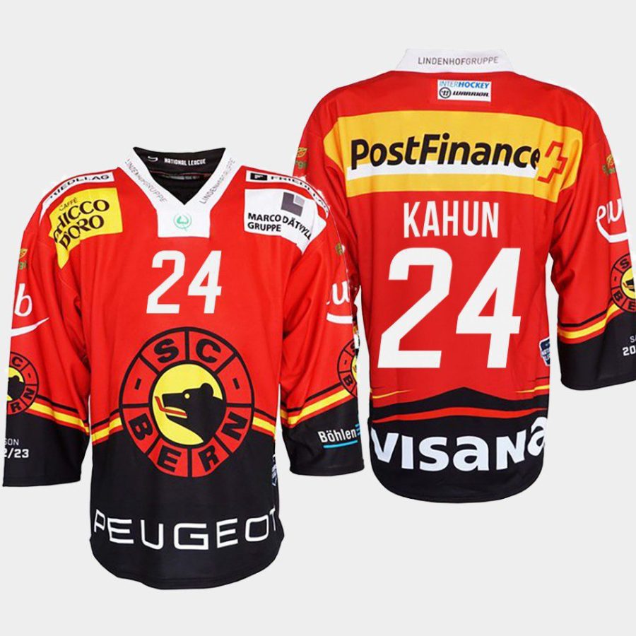 dominik kahun sc bern red 2022ice hockey shirt jersey