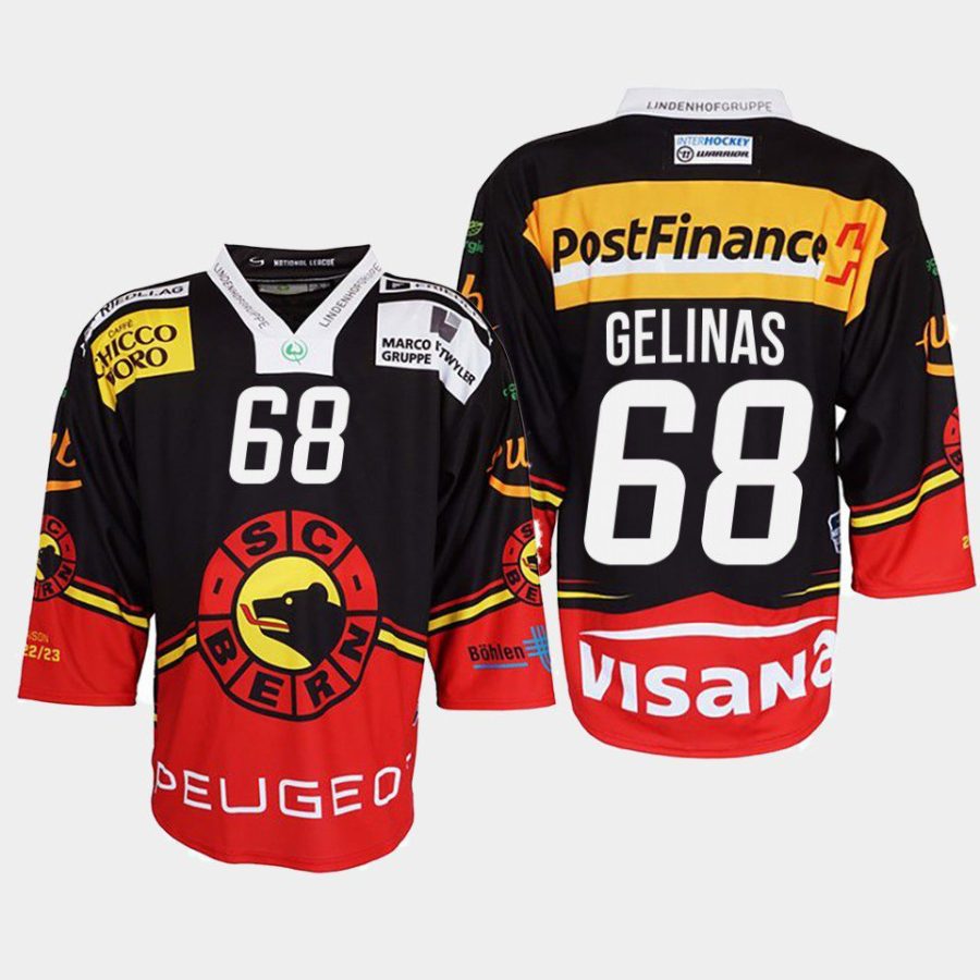 eric gelinas sc bern black 2022ice hockey shirt jersey