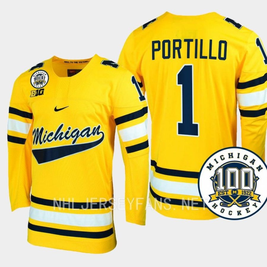 erik portillo michigan wolverines maize 100th anniversary hockey jersey