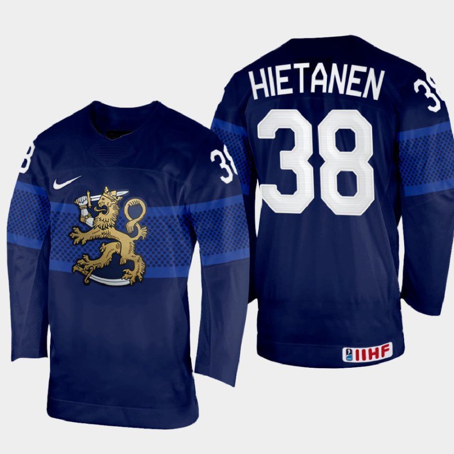 finland hockey juuso hietanen 2022 iihf world championship away jersey navy