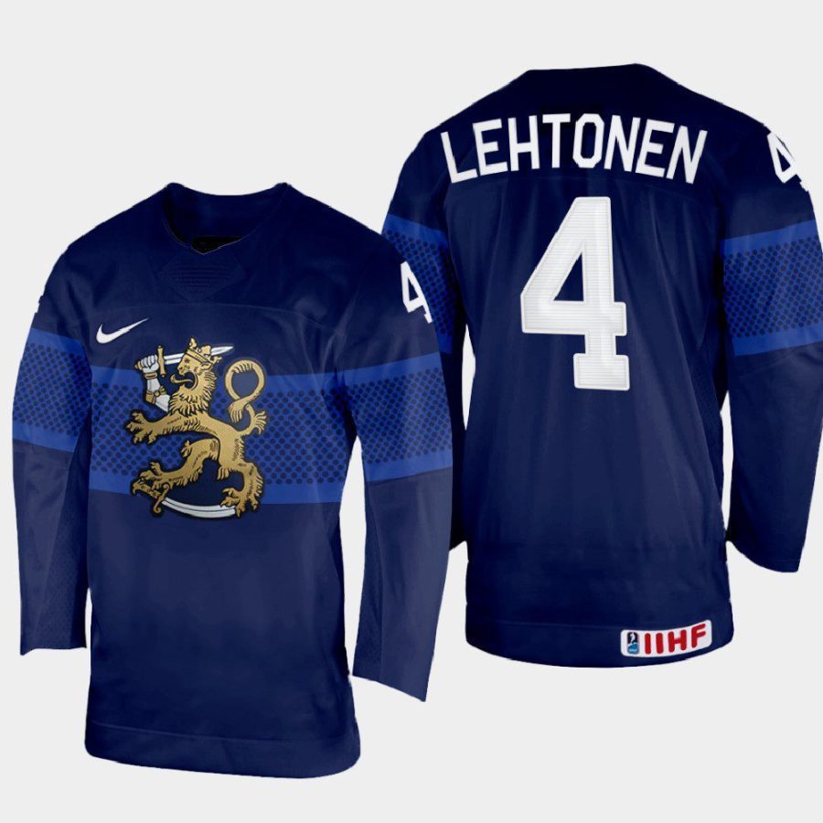 finland hockey mikko lehtonen 2022 iihf world championship away jersey navy