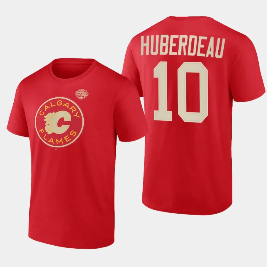 flames jonathan huberdeau red 2023 nhl heritage classic primary logo t shirt