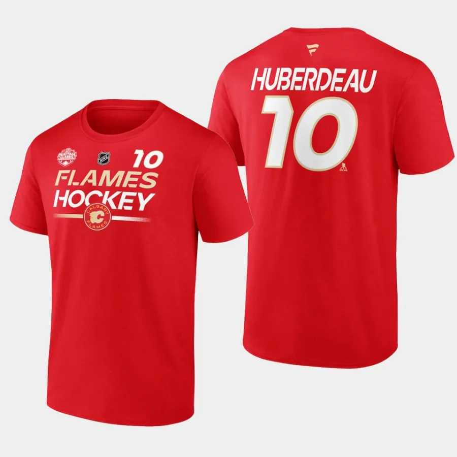 flames jonathan huberdeau red name number 2023 nhl heritage classic t shirt