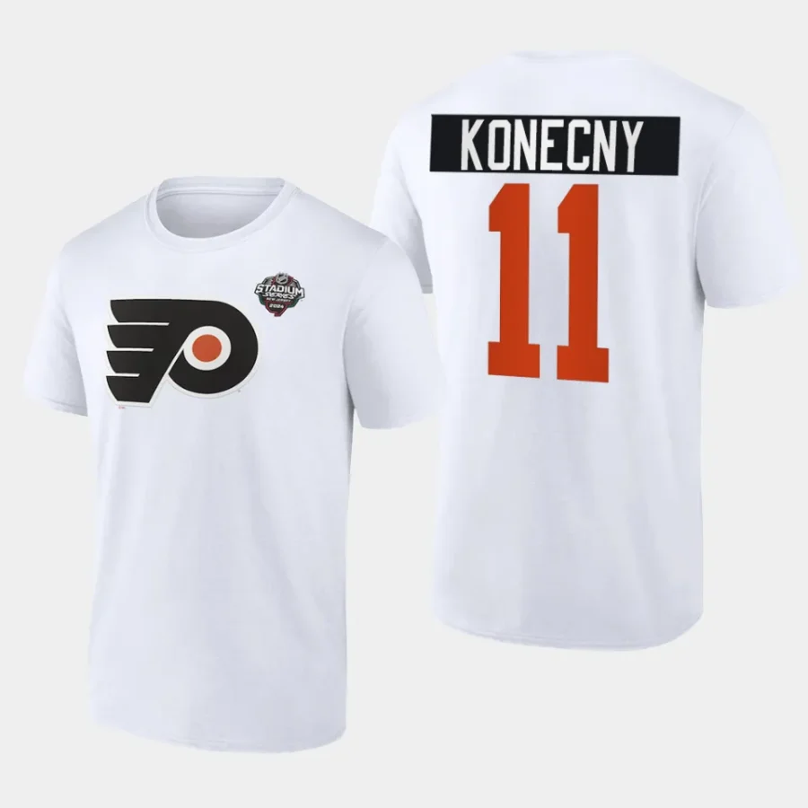 flyers travis konecny white 2024 nhl stadium series logo t shirt