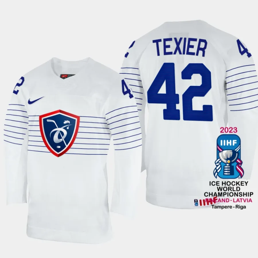 france hockey alexandre texier 2023 iihf world championship men home jersey white