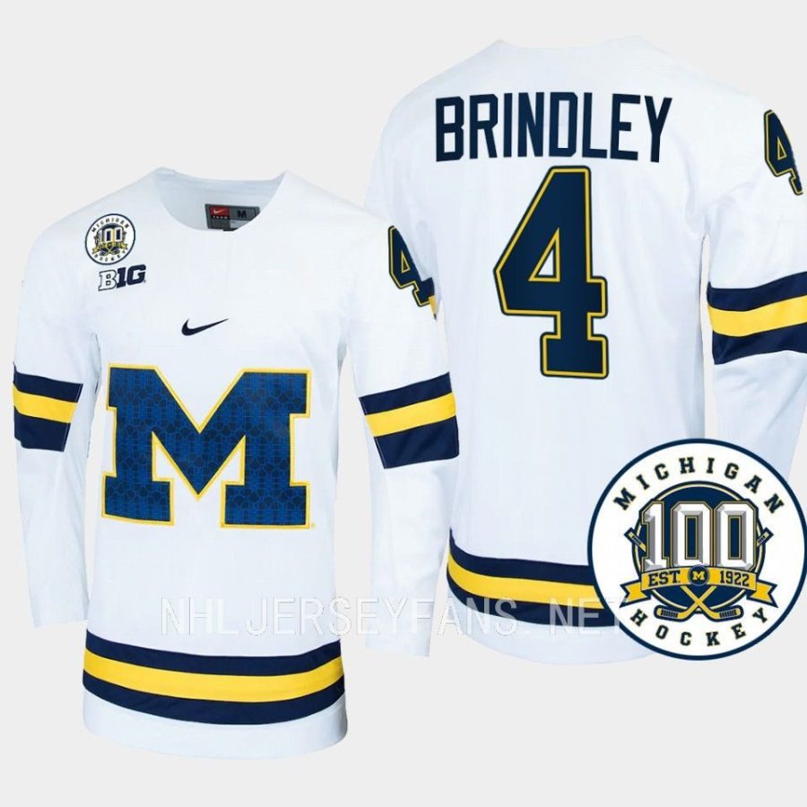 gavin brindley michigan wolverines white 100th anniversary hockey jersey