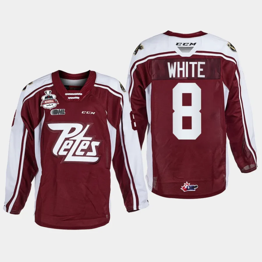 gavin white peterborough petes maroon 2023 ohl champions memorial cup jersey