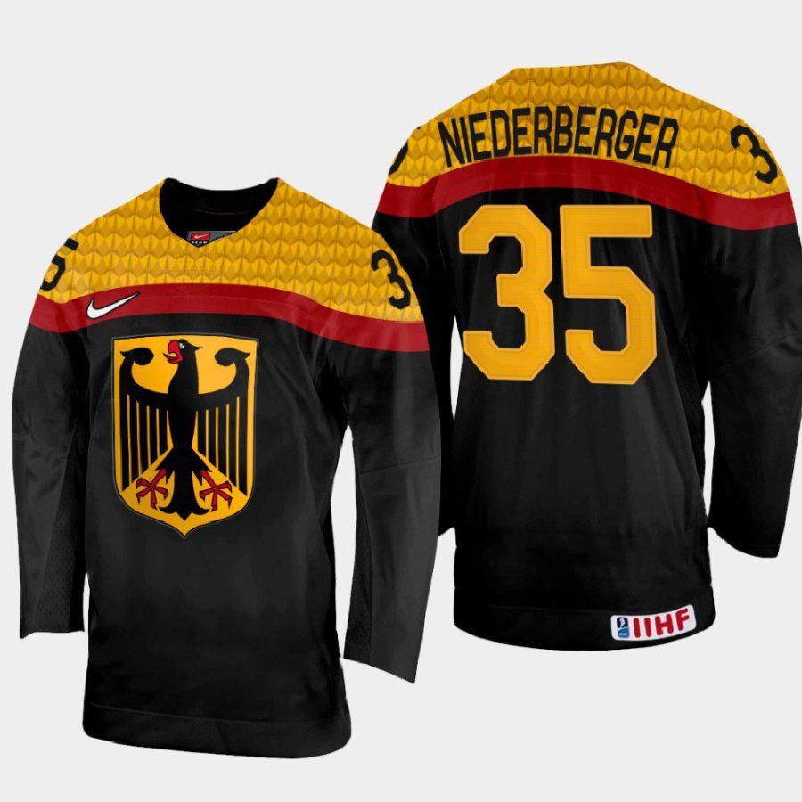 germany hockey matthias niederberger 2022 iihf world championship away jersey black