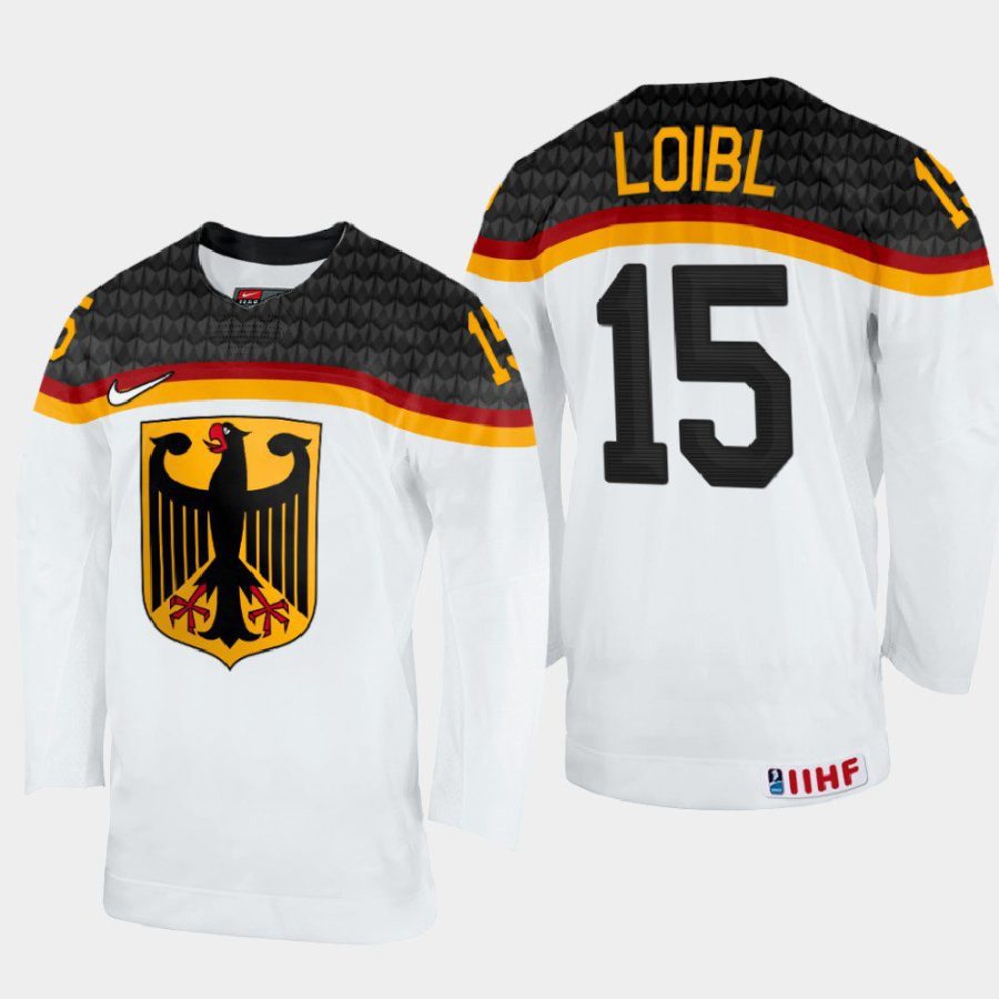 germany hockey stefan loibl 2022 iihf world championship home jersey white