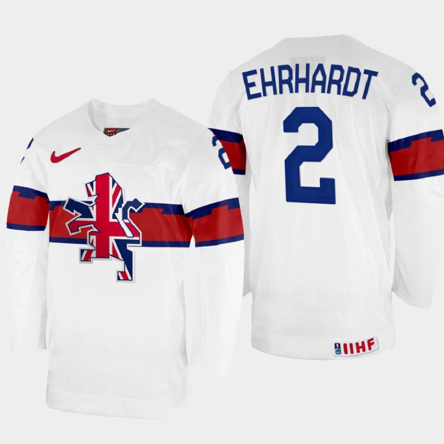 great britain hockey dallas ehrhardt 2022 iihf world championship home jersey white