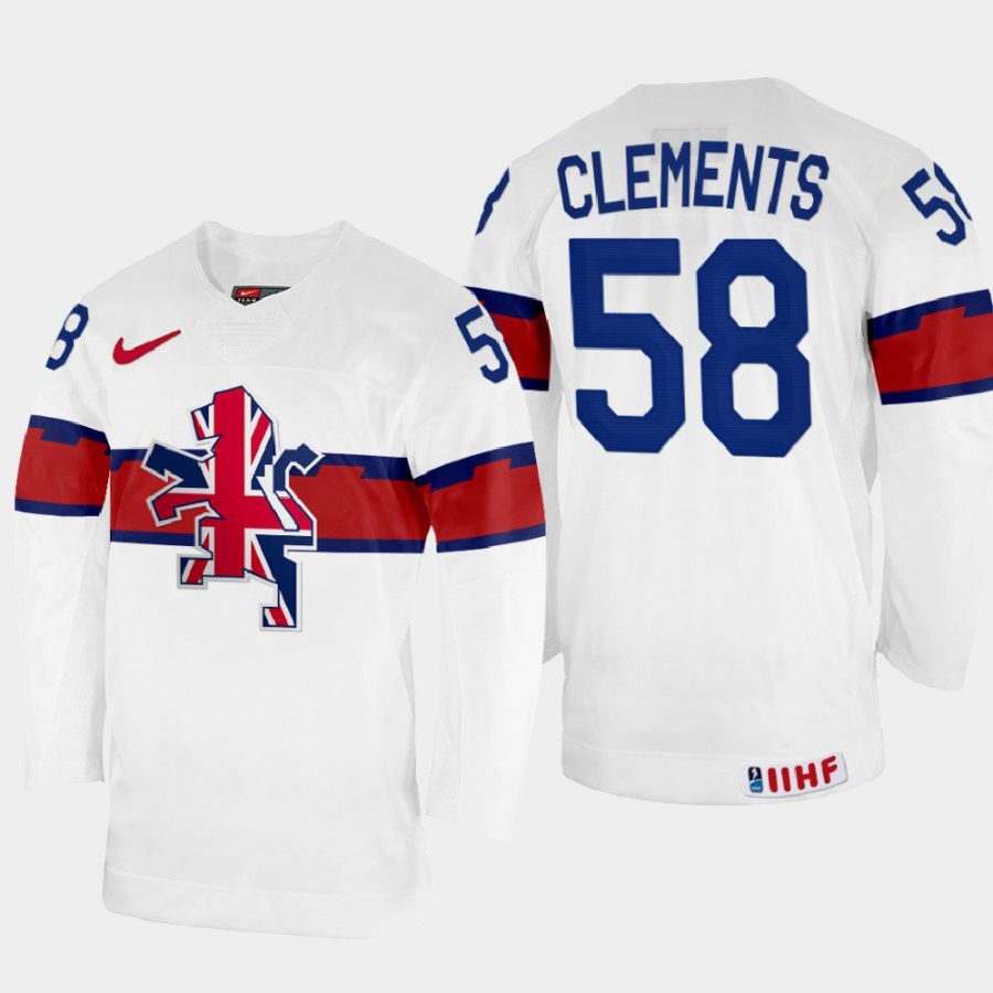 great britain hockey david clements 2022 iihf world championship home jersey white