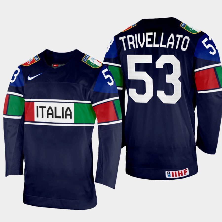 italy hockey alex trivellato 2022 iihf world championship away jersey navy