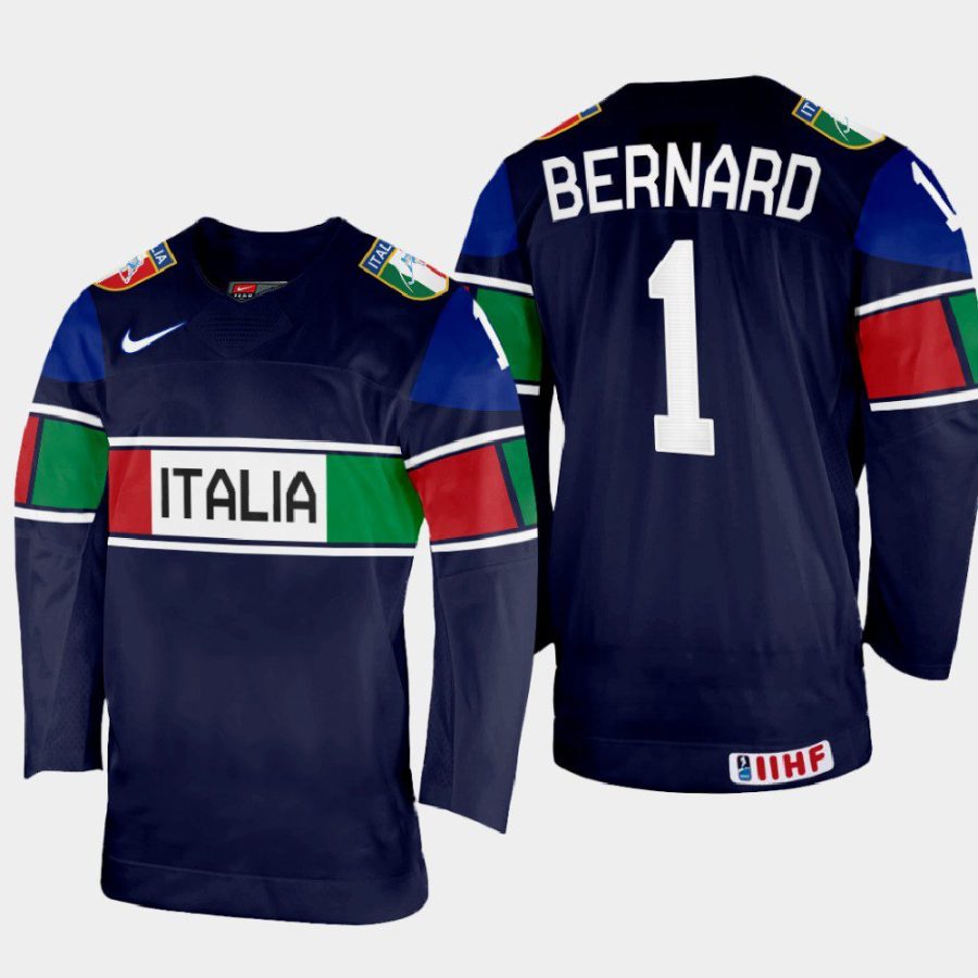 italy hockey andreas bernard 2022 iihf world championship away jersey navy