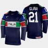 italy hockey daniel glira 2022 iihf world championship away jersey navy