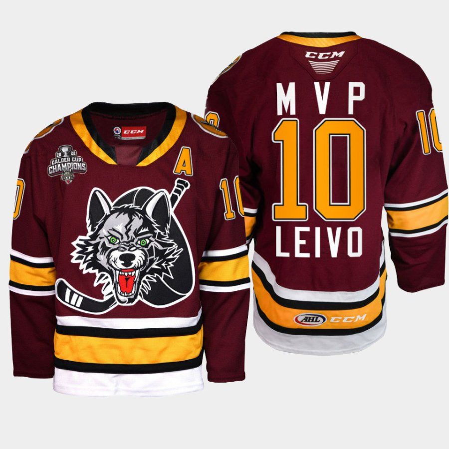 josh leivo chicago wolves burgundy 2022 calder cup champs mvp butterfield trophy winner jersey