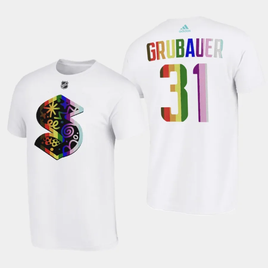 kraken philipp grubauer white special 2024 pride night t shirt