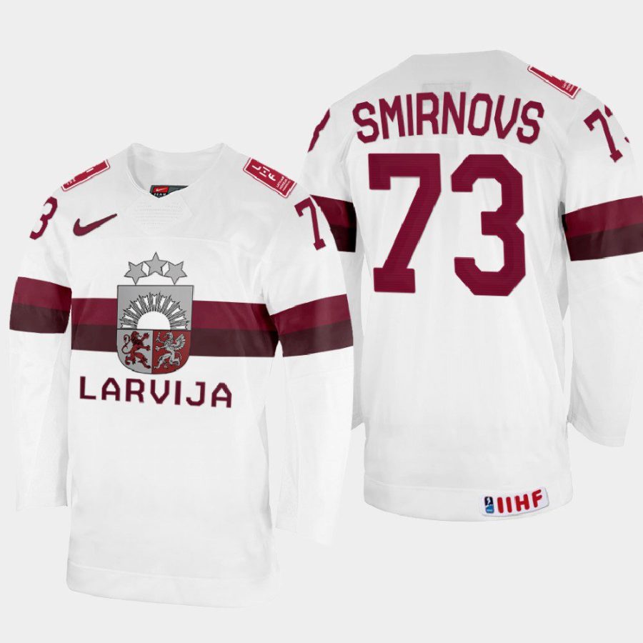 latvia hockey deniss smirnovs 2022 iihf world championship home jersey white